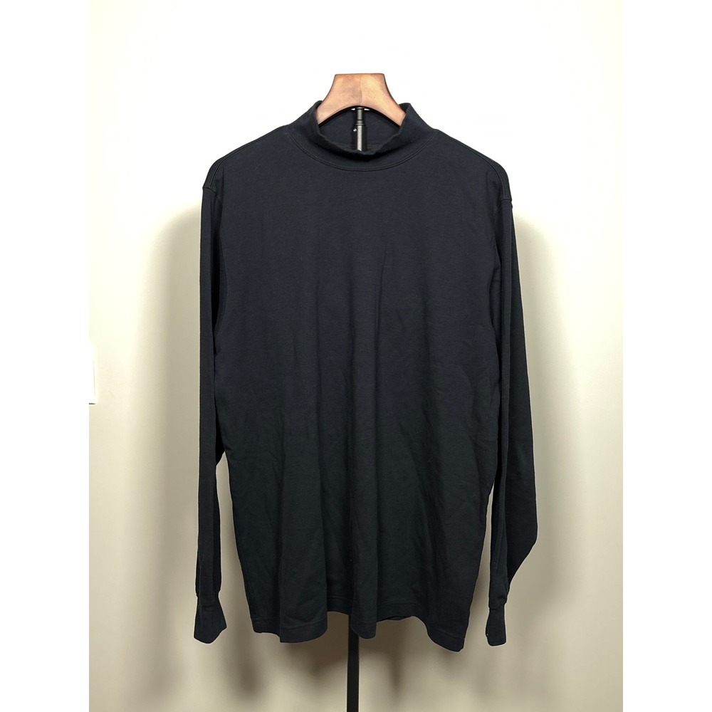 Lands' End Mock Neck Shirt Mens L Black Long Sleeve Cotton Basic Preppy Classic